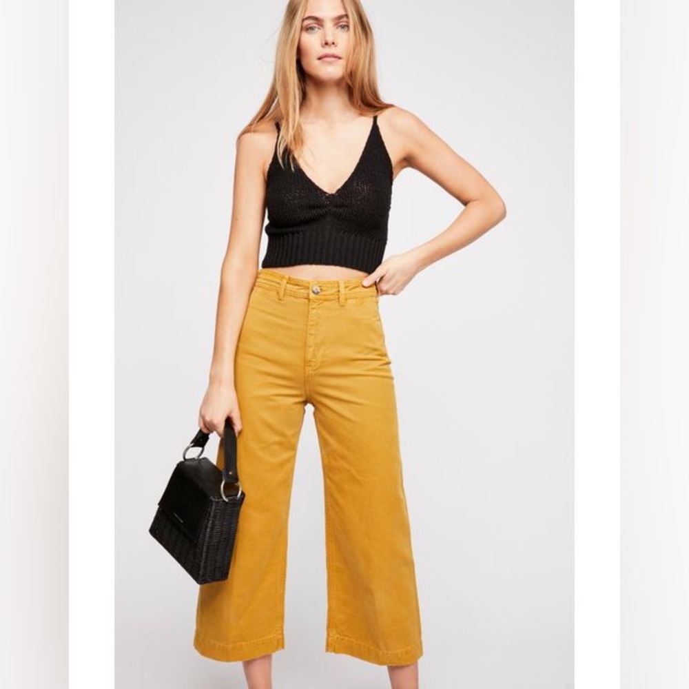 FREE People We the Free Patti Pant in Graham Cracker Wide Leg Cropped Cotton 25 - Picture 1 of 12